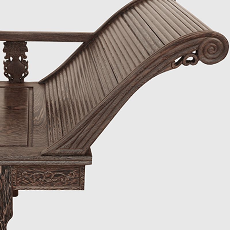 Traditional Espresso Solid Wood Chaise Lounge Couch with Round Arms