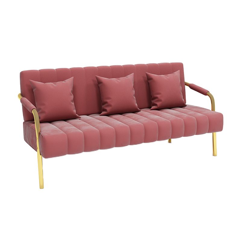 Velvet 3-seater Sofa with 3 Pillows Square Arm for Apartment