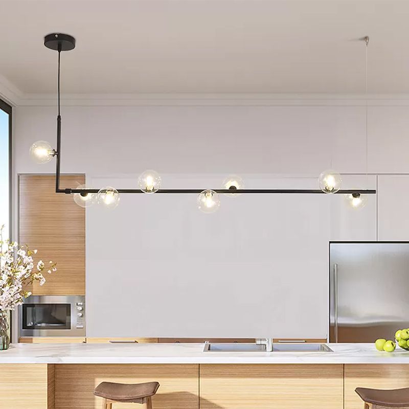 Lampadario lineare angolare a destra contemporaneo 6/8 Luci in vetro Isola Luce in nero/oro