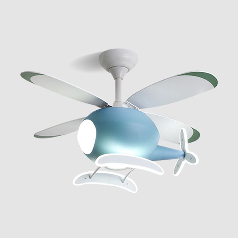 Kids Creative LED Pendant Light Wrought Iron Airplane Fan Light with Acrylic Shade