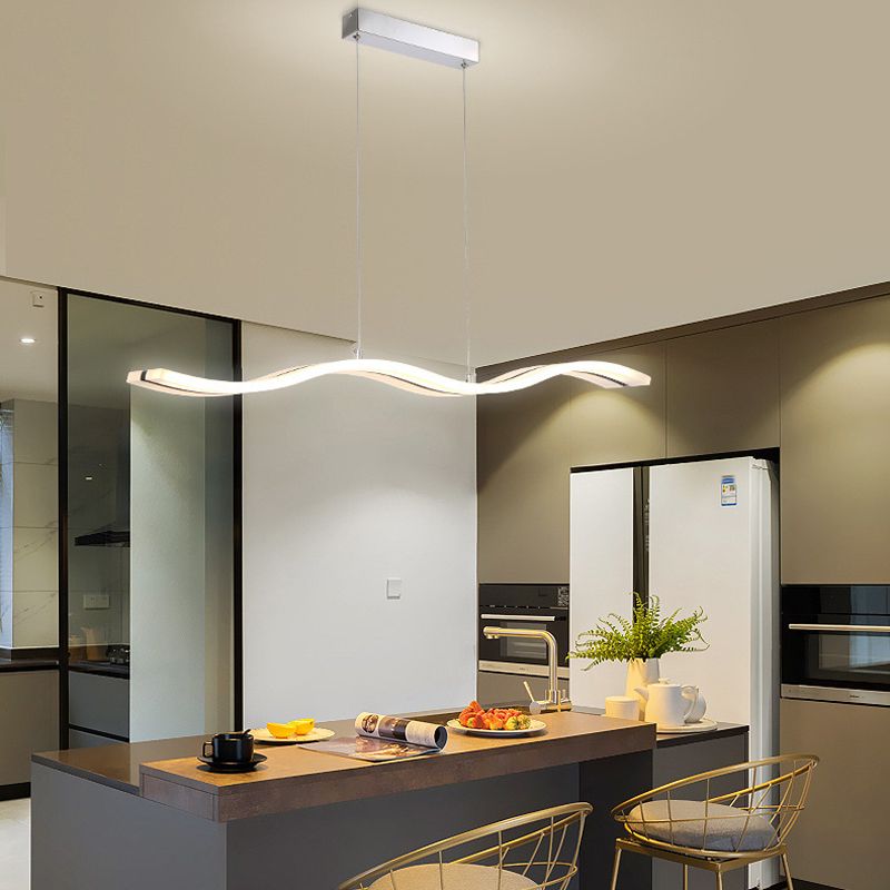 Linear Shape Chandelier Lighting Modern Style Acrylic 1 Lights Island Lamp in White
