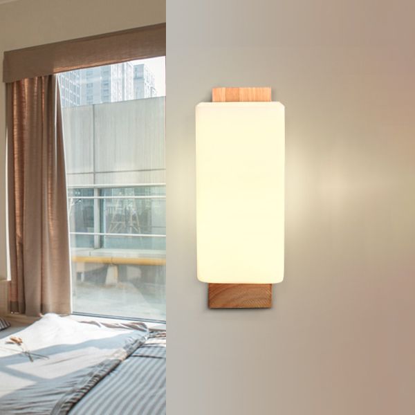 Wooden 1-Light Wall Lamp in Modern Concise Style Rectangular Glass Wall Light for Bedroom