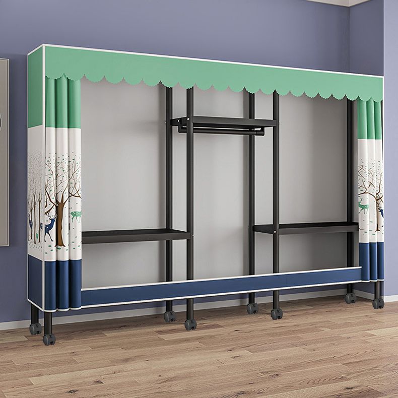 Contemporary Style Wardrobe Cabinet Steel Frame Wardrobe with Clothing Rod