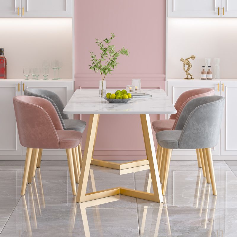 Traditional Luxury Dining Table White Stone Top Gold Base Dining Room Table