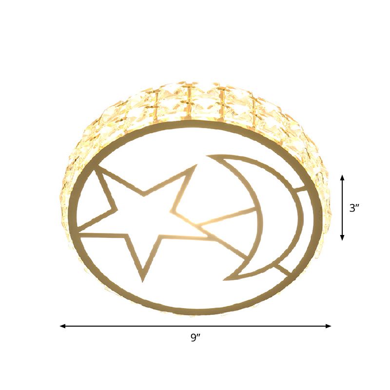 LED Flush Mount Light with Circle Shape Crystal Contemporary Dining Room Ceiling Mounted Fixture in White