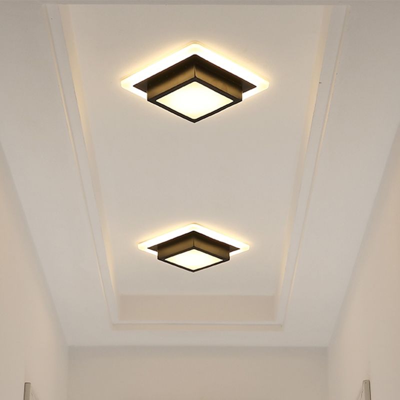 Mini lámpara de techo empotrada redonda/cuadrada, LED de metal contemporáneo, montaje empotrado en blanco/negro, luz blanca/cálida