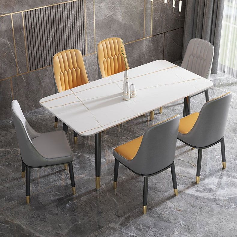 Rectangular Sintered Stone Dining Table Luxury Furniture with 4 Legs in Matte Finish Home