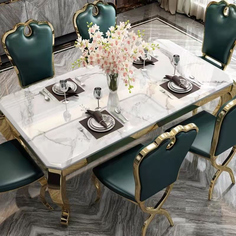 Rectangle Shape Luxury Style Dining Table Marble Fixed Table for Kitchen