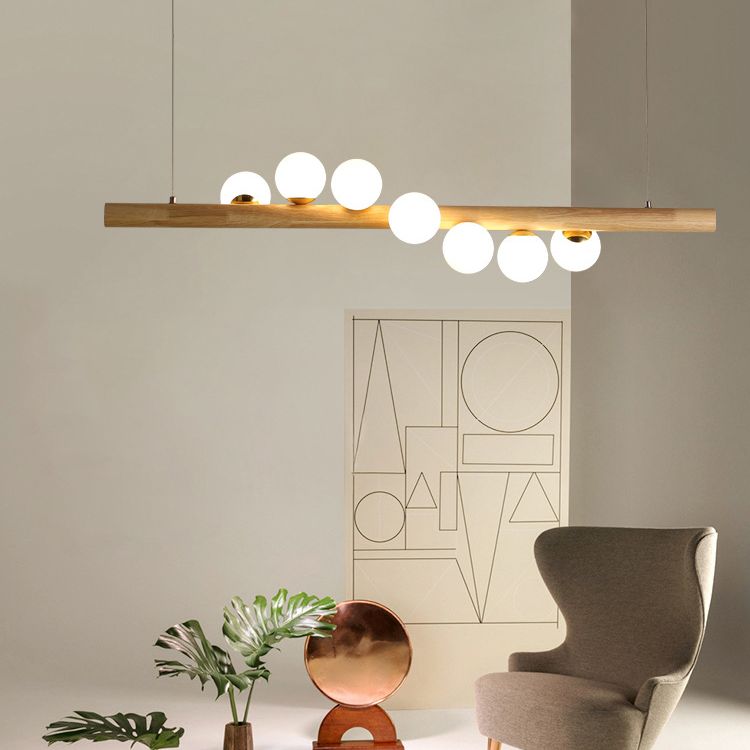 Luz de la isla de color log de madera en la simplicidad moderna Lámpara colgante de hierro forjado con sombra de vidrio