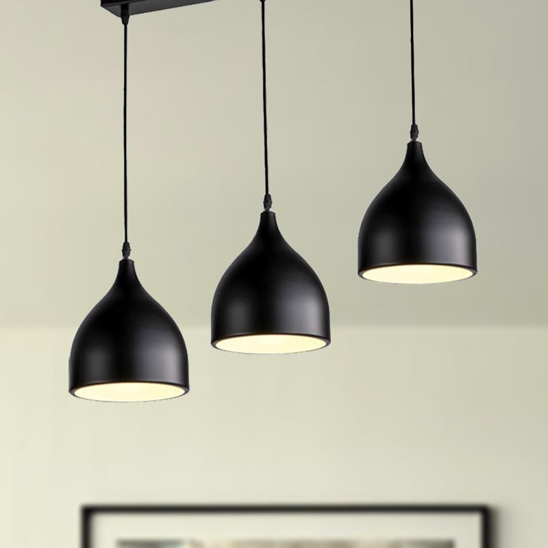 Metallic Black/White Ceiling Pendant Lighting Dome Shade 3 Lights Modernist Style Hanging Light