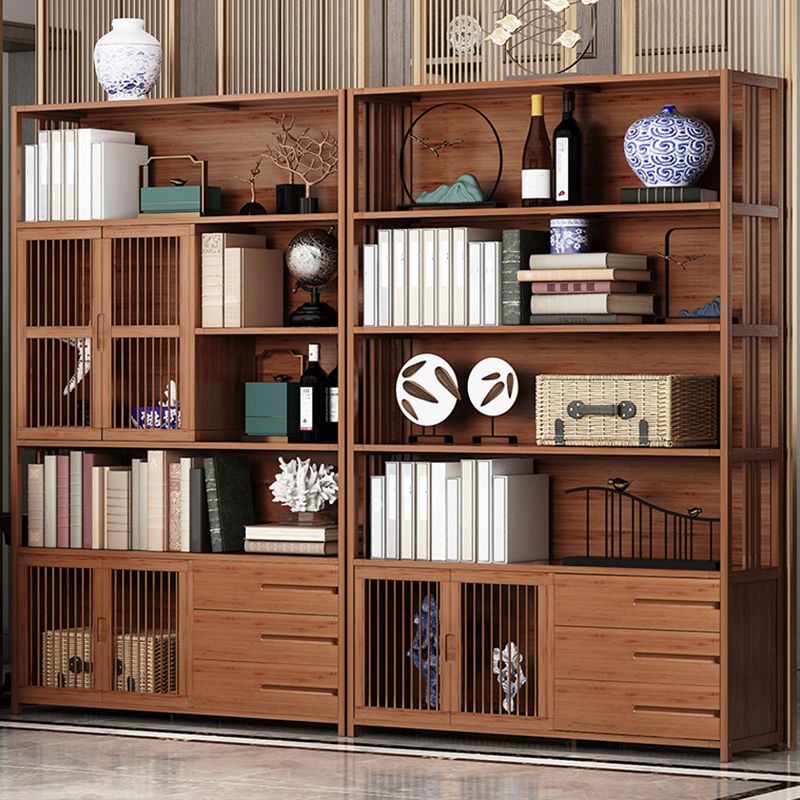 Modern Bamboo Bookshelf Brown Closed Back Shelf Bookcase With Cabinets