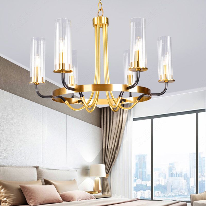 Post-Modern Metal Hanging Chandelier Light Clear Glass Shade Ceiling Chandelier in Gold for Living Room