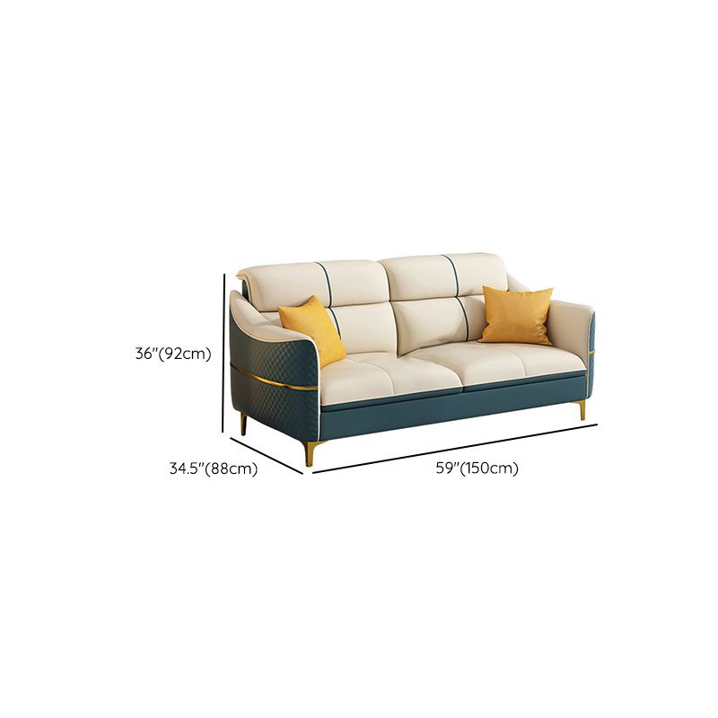 Glam 34.6" Wide Beige Settee Leather Gold Standard Seating for Living Room