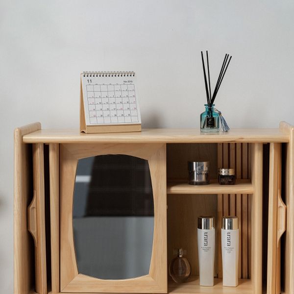 Solid Wood Makeup Table Vanity Stool with Drawers and Mirror in Brone