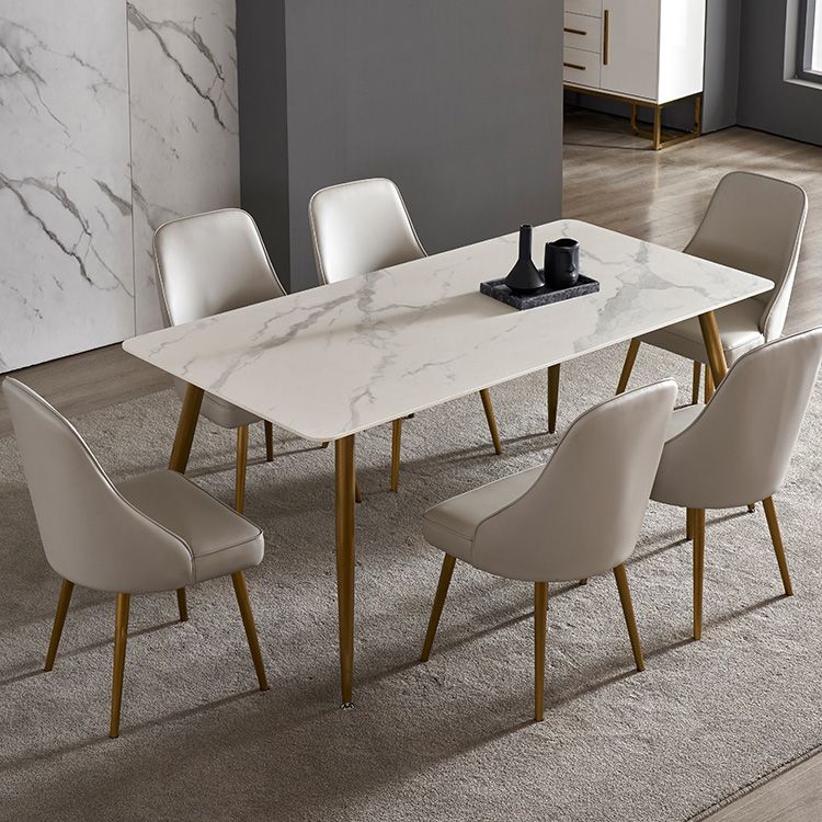 Traditional Luxury Rectangle Dining Table White Sintered Stone Table with 4 Gold Legs