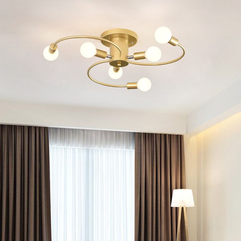 Sputnik Semi Flush Light Fixtures Exposed Bulb Metal Ceiling Lamp for Bedroom