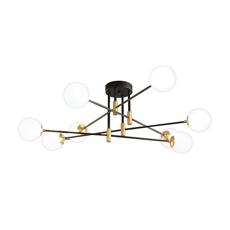 Sphère en verre crème semi-encastré moderniste 4/6/8 lumières noir luminaire semi-encastré avec bras linéaire