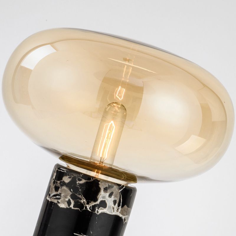 Oblate Bedside Nightstand Lamp Glass Single-Bulb Minimalistic Table Light with Cylindrical Marble Base