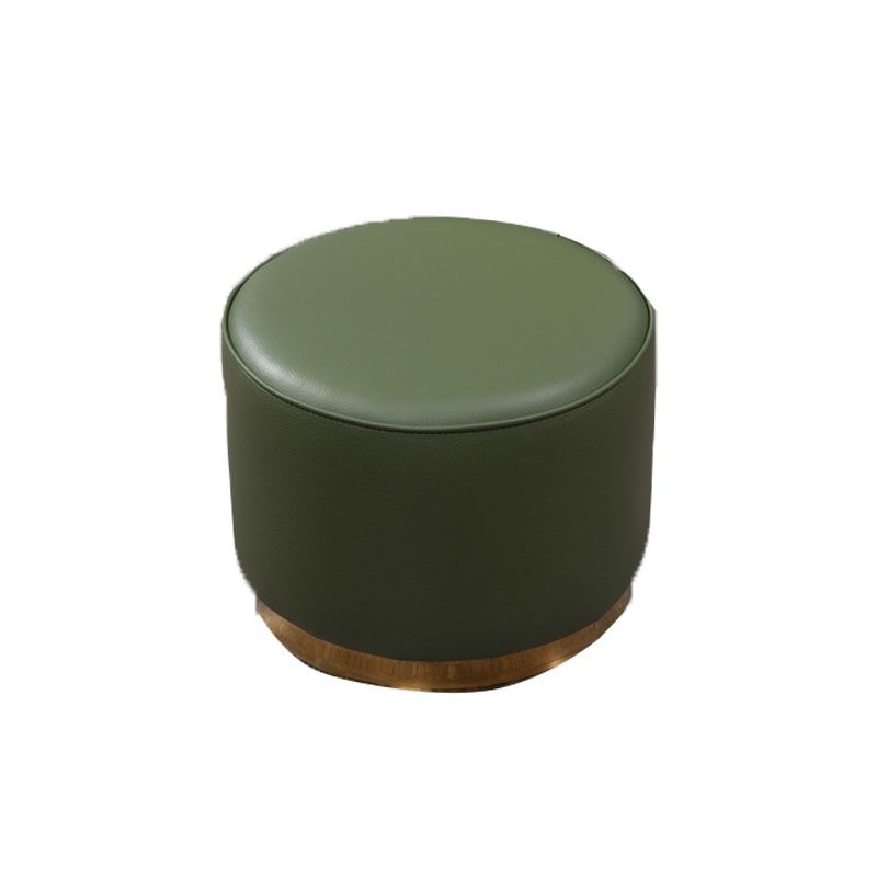 Glam Round Shape Ottoman Genuine Leather Upholstered Standard