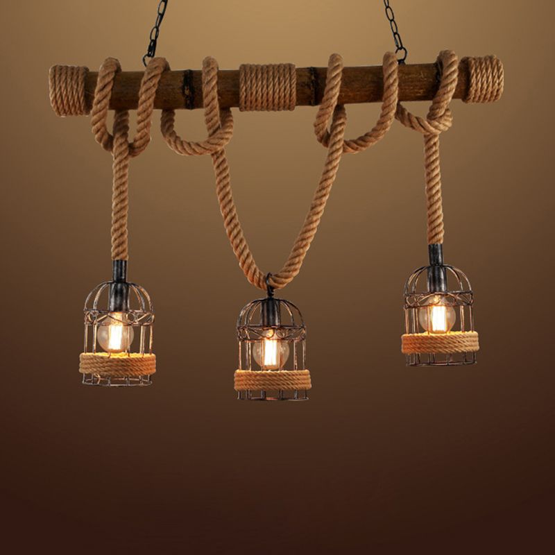 Industrial Style Birdcage Shape Island Pendants Rope Pendant Lights for Restaurant