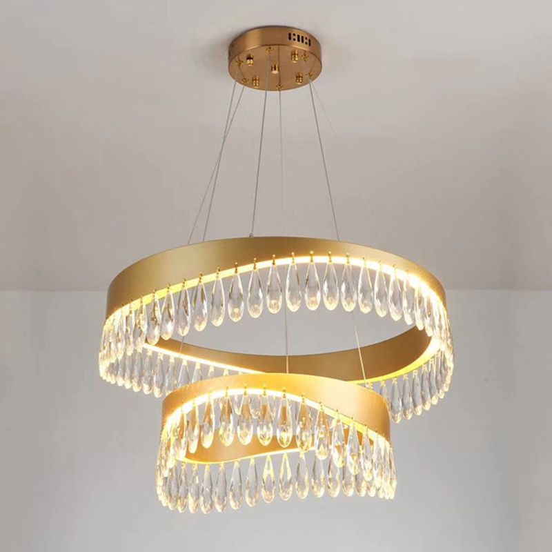 Adjustable Hanging Cord Chandelier Light Modern Round Crystal Ceiling Pendant for Restaurant