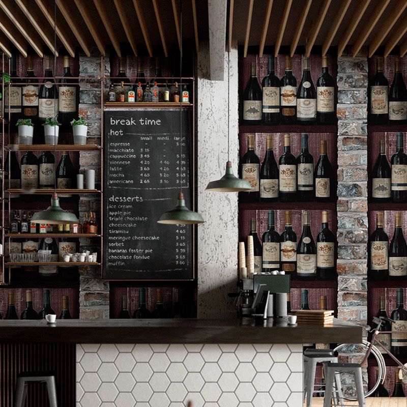 Classic Wine Bottle Wall Decor Moisture-Resistant Non-Pasted Wallpaper Roll, 20.5-inch x 33-foot