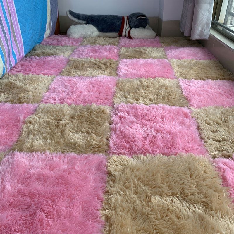 Modern Carpet Tiles Interlocking Color Block Shag Carpet Tiles