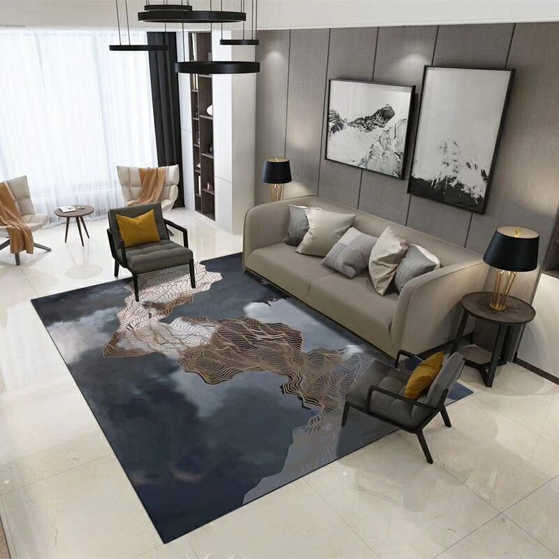 Ink Painting Rug Polyester Modern Area Carpet Stain Resistant Indoor Rug for Living Room