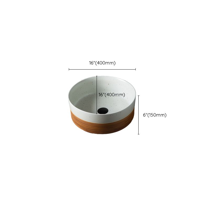 Traditional Bathroom Sink Porcelain Round Vessel with Pop-Up Drain