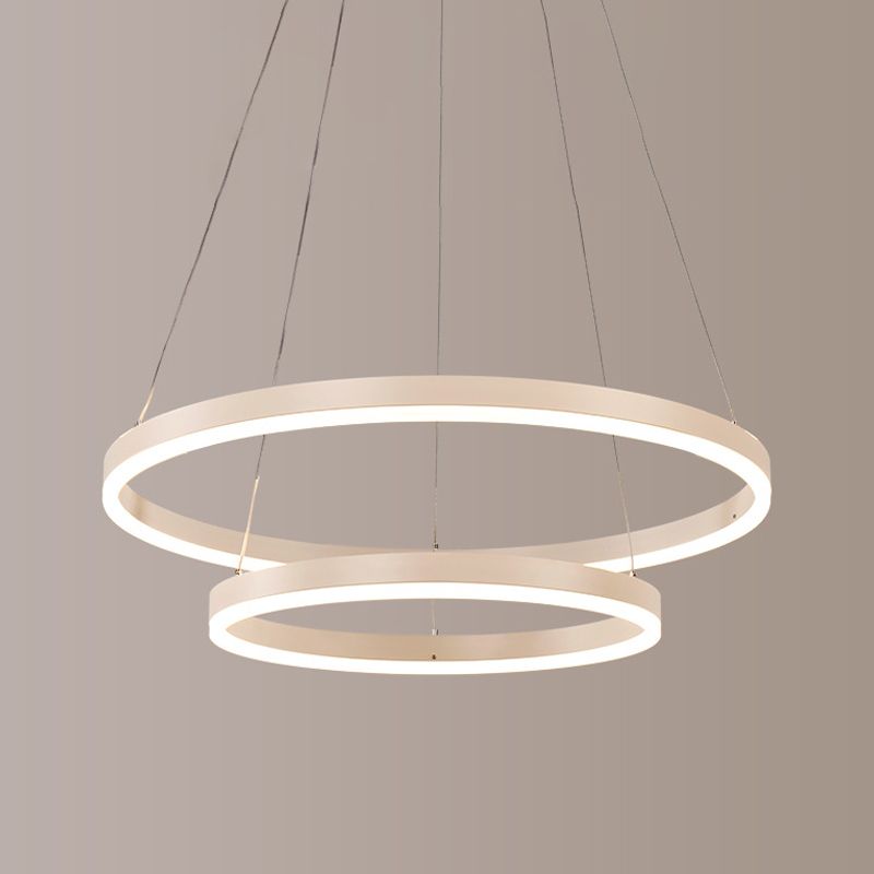 2/3 Tiers Aluminum Pendant Light Fixture Minimalistic White/Coffee LED Chandelier Lamp for Dining Room