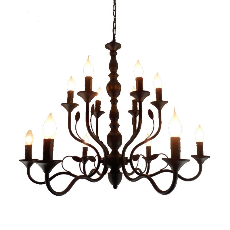 Traditioneller kurviger Armhängung Kronleuchter 10/12/16 Glühbirnen Metall Suspension Anhängerlampe in Schwarz für Wohnzimmer