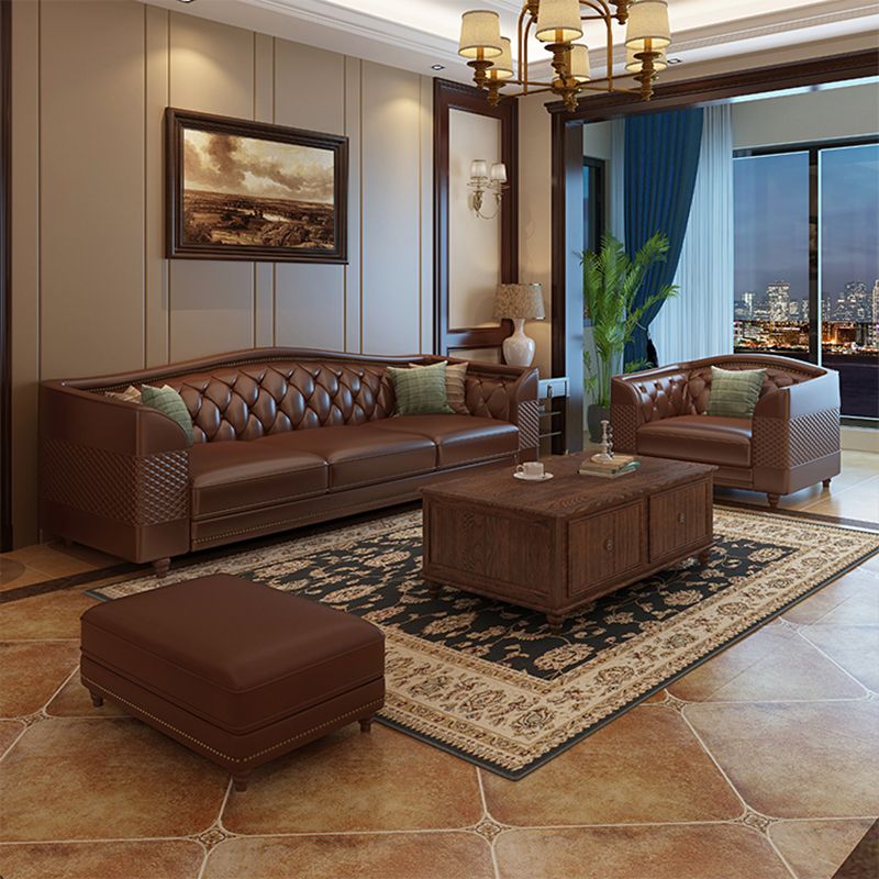 Flared Arm Tufted Back Sectional Sofa Mid-century Modern Brown Sectional