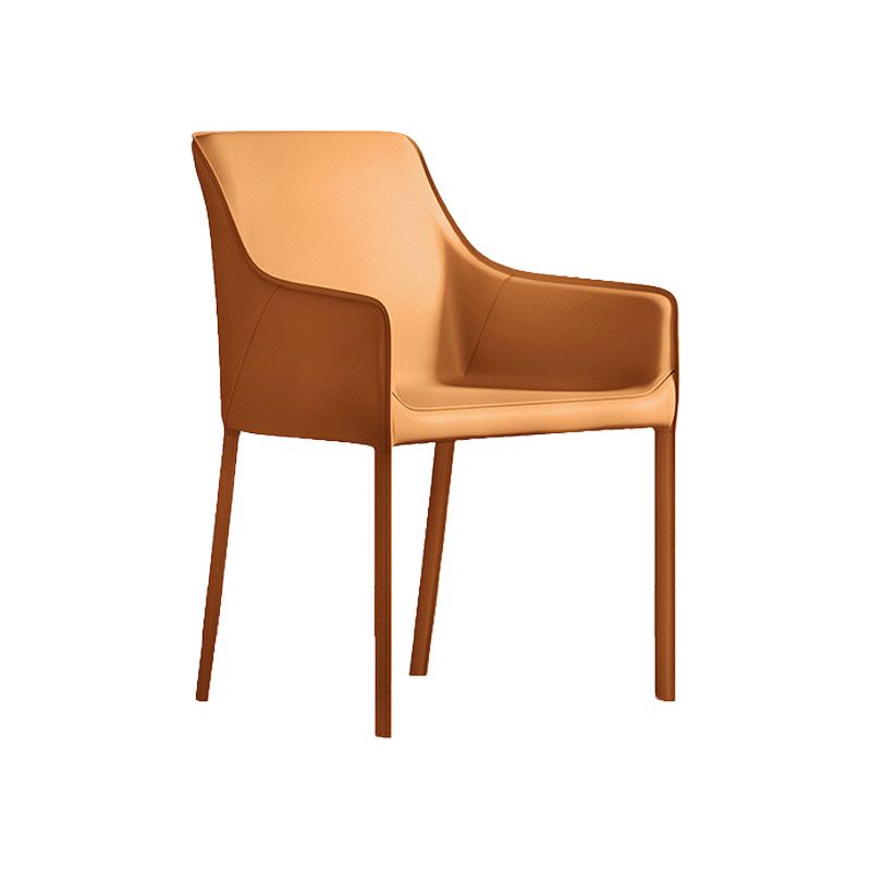 Minimalist Style Leather Dining Chair Arm Solid Back Dining Side Chair