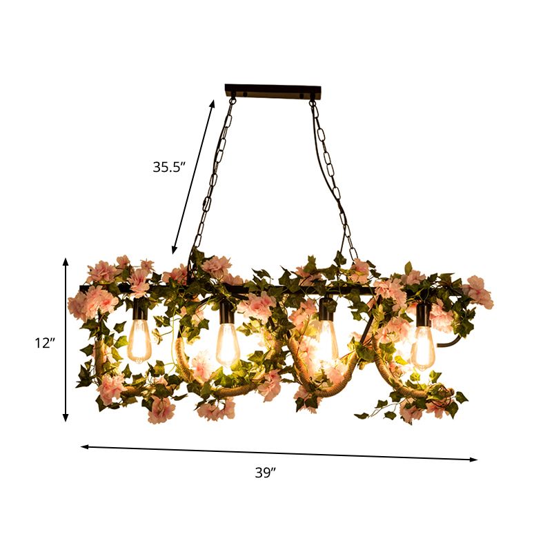 4 lumières linéaires de la lampe avec un lodge de plante artificielle métal.