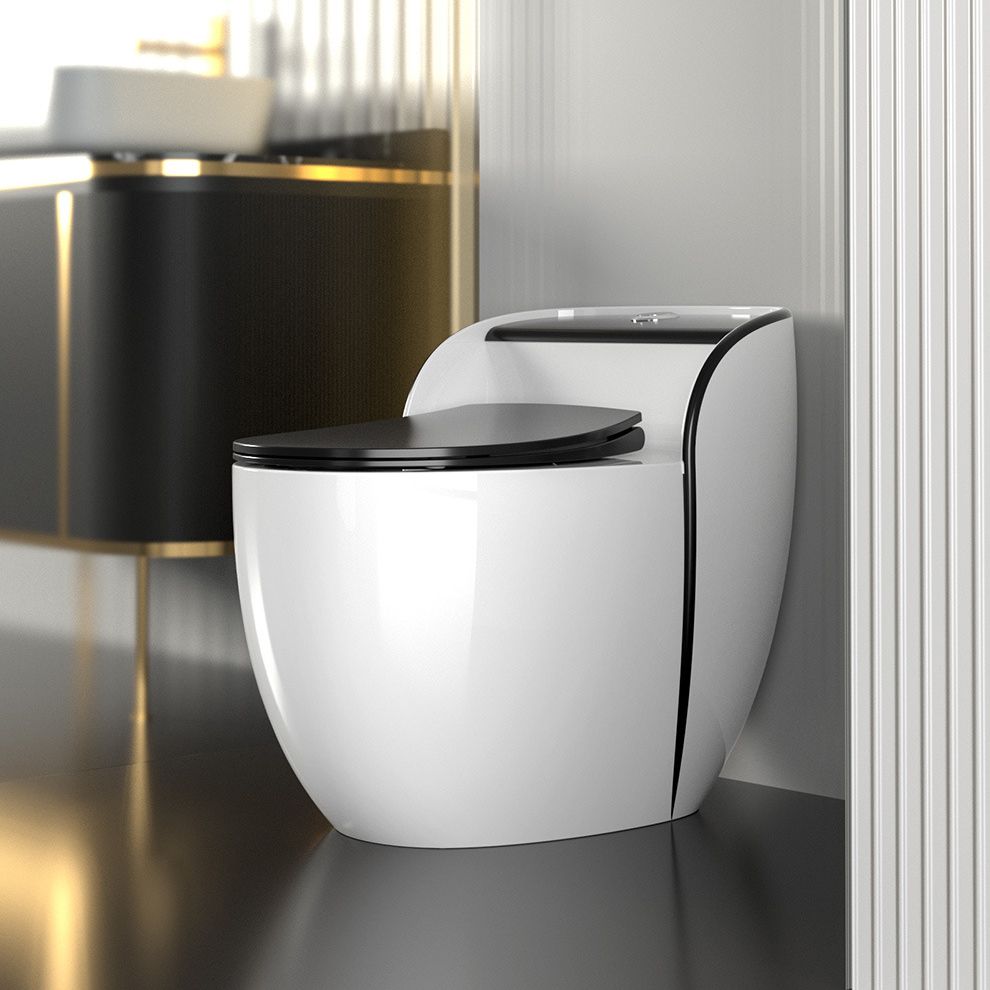 Modern Flush Toilet Ceramic Round-Front One-Piece Toilet with Slow Close Seat