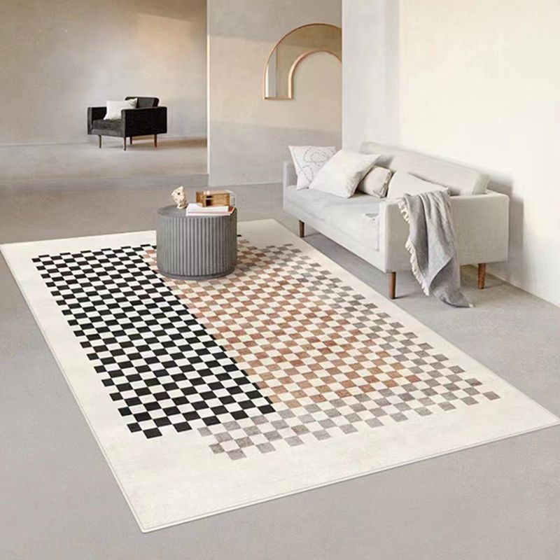 Rectangle Shape Rug Living Room Lattice Carpet Polyester Washable Area Rug