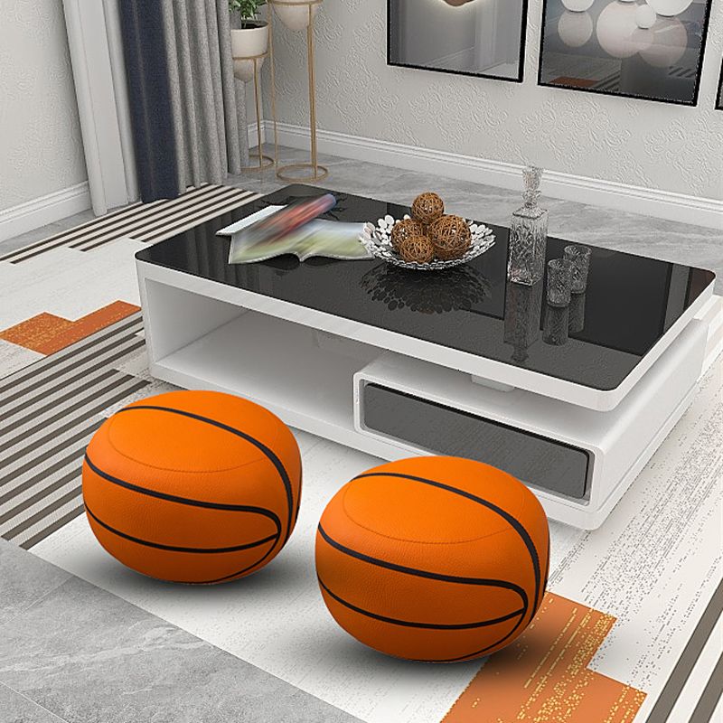 Contemporary Pouf Ottoman Faux Leather Upholstered Spherical Ottoman