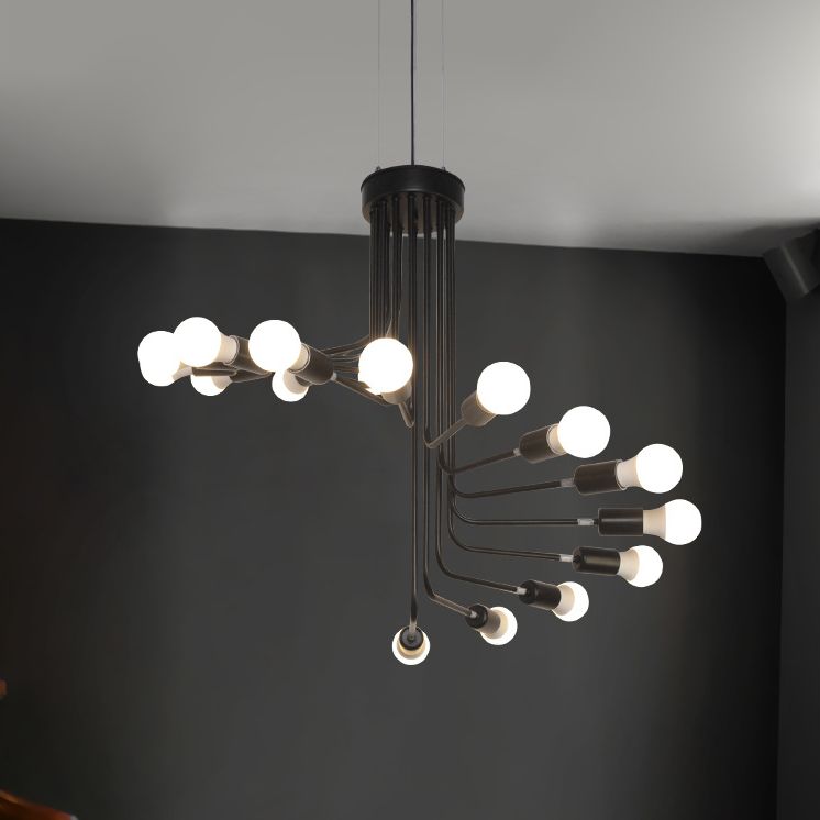 Vintage Iron Spiral Chandelier Light Open Bulbs Industrial Style Black Wrought Iron Stair Hanging Light