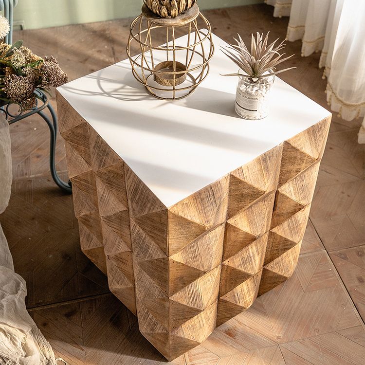 24.21" Tall Drum Side Table Solid Wood Square End Table Stand