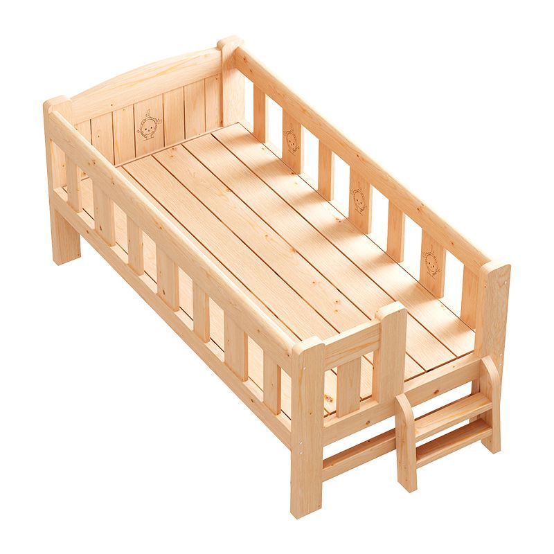 Scandinavian Nursery Crib with Guardrail in Solid Wood Convertible Crib