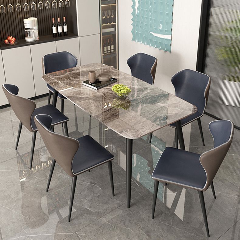 Industrial Grey Table for Restaurant Rectangle Dining Table with Metal 4 Legs
