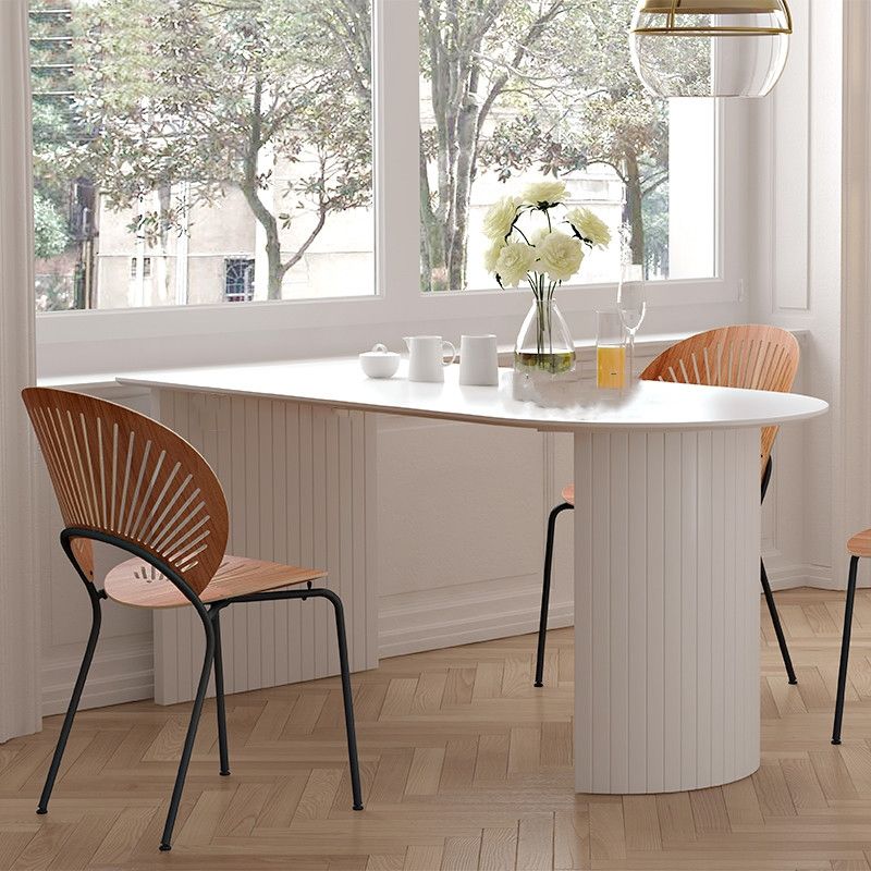 White Dinette Table with Pine Wood Base Modern Free Form Dining Table