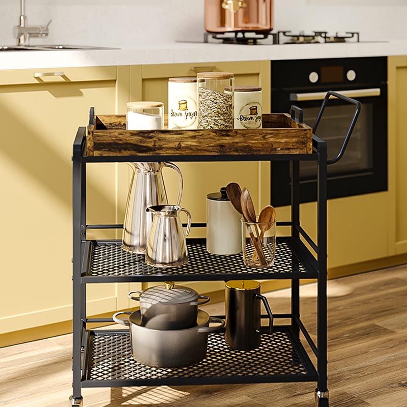 Modern Style Metal Prep Table 31.5"H Rolling Wood Prep Table with Open Storage