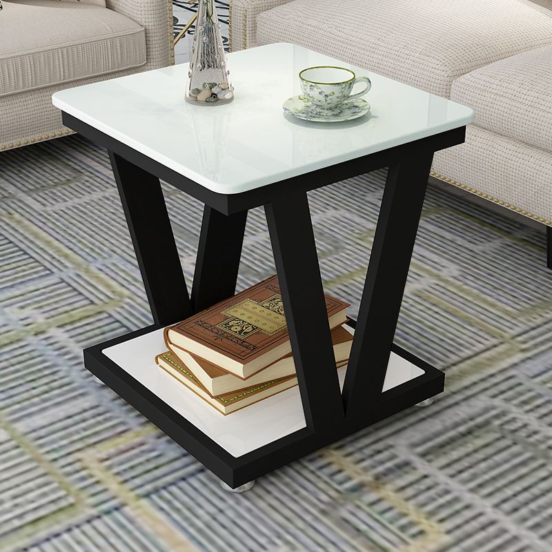 Modern Metal Frame 1 Coffee Table Black/White Square Glass Top Table