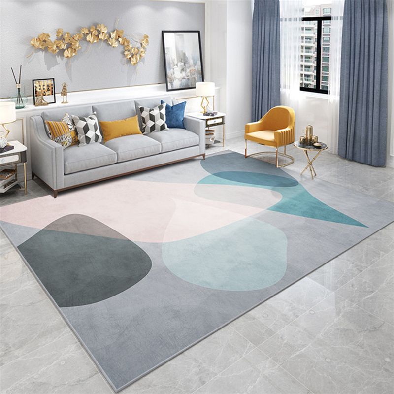 Orange Modern Rug Polyester Geometric Print Rug Non-Slip Backing Rug for Living Room