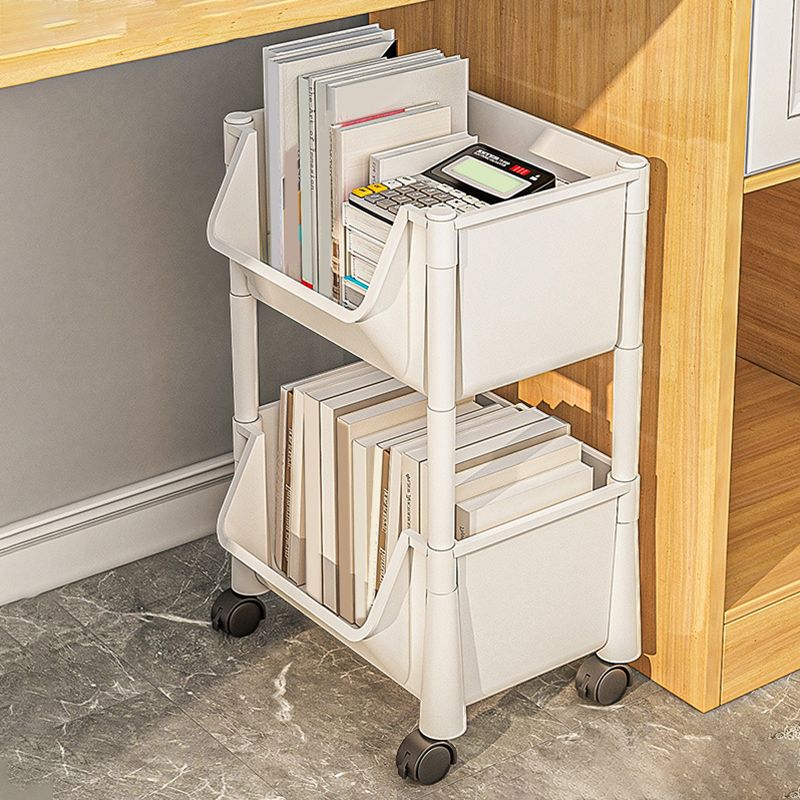 White Contemporary Standard Adjustable with Wheels Plastic Bookshelf for Home
