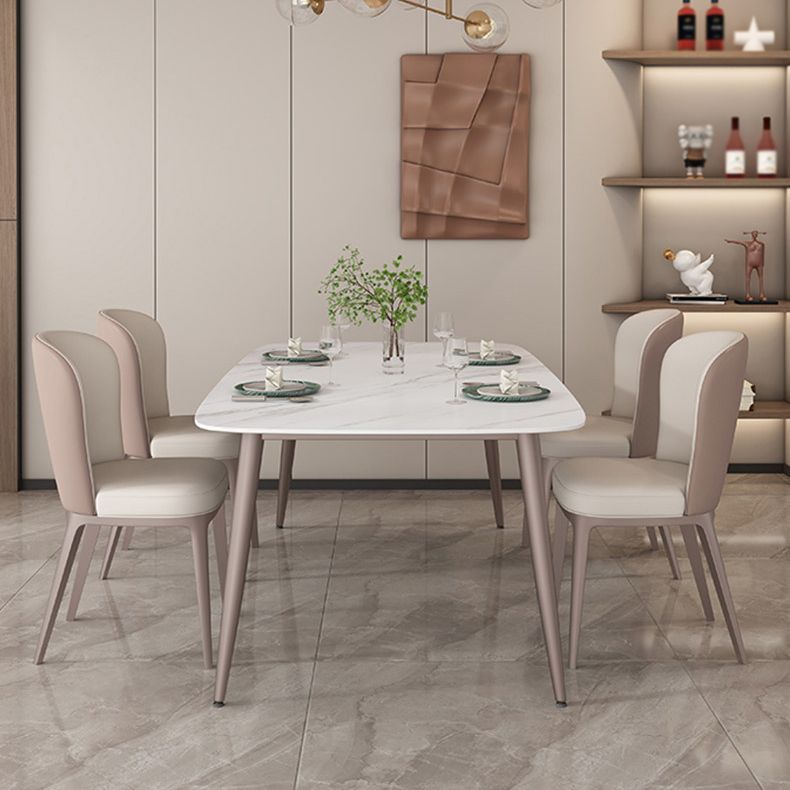Nordic 1/2/5/7 Pieces Rectangle Dining Set Sintered Stone Dining Table with Leather Chairs