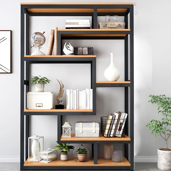 Geometric Book Shelf Wooden and Metal Bookcase for Home Office