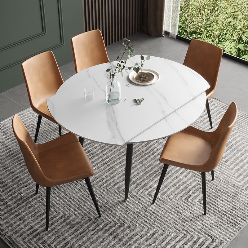 Simplicity Round Dining Table Sintered Stone Table with 4 Black Legs for Dining Room