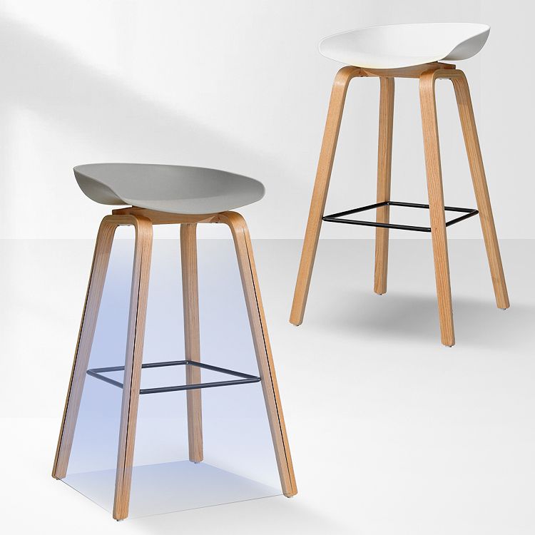 30-inch Modern Beech Wood Barstool Simple Backless Indoor Tall Stool with Plastic Seat